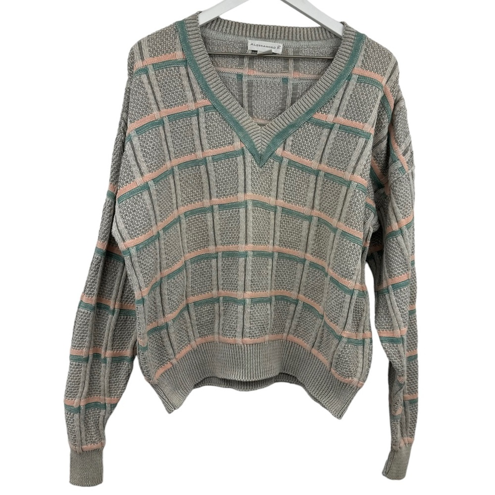 Vintage Plaid Dad V Neck Sweater Size Large